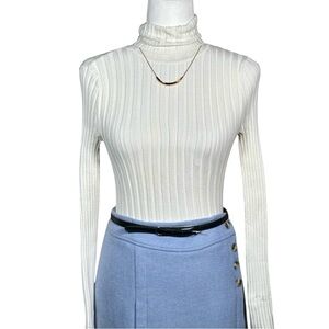 SUNDANCE Legend Stretchy Ribbed Organic Cotton Turtleneck in ivory